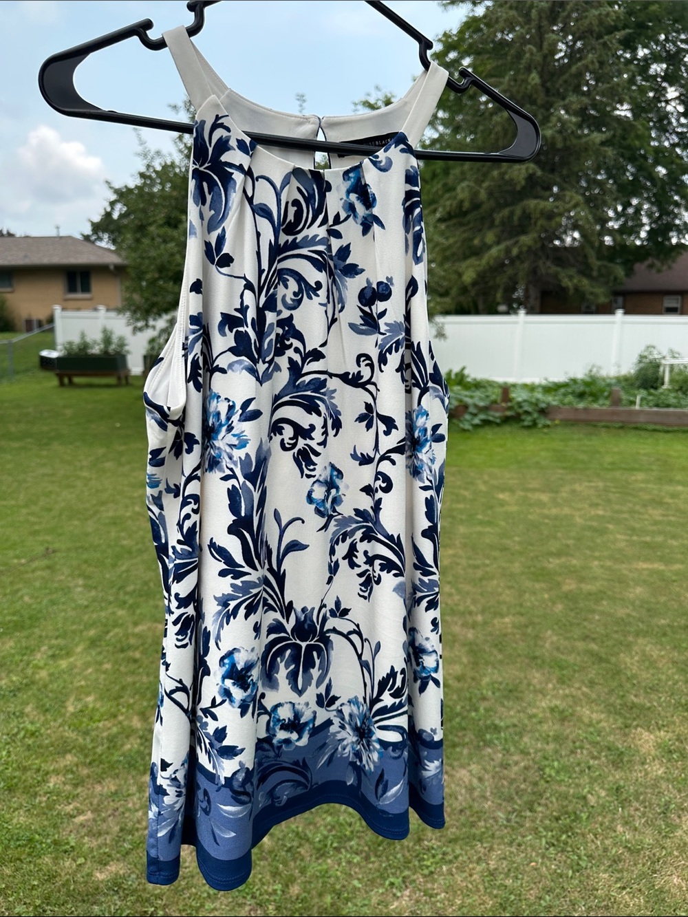 White House Black Market Blue & White Floral Halter Mini Dress